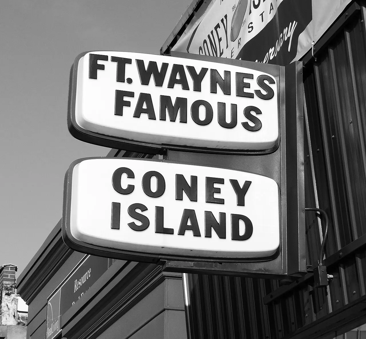 The Coney Island restaurant sign in downtown Fort Wayne, photographed in black and white in 2014.